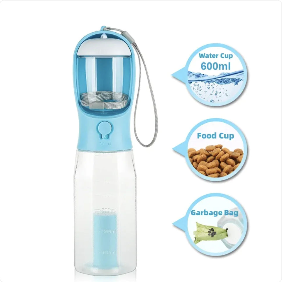 3-in-1 Portable Pet Water Bottle, Feeder & Waste Dispenser