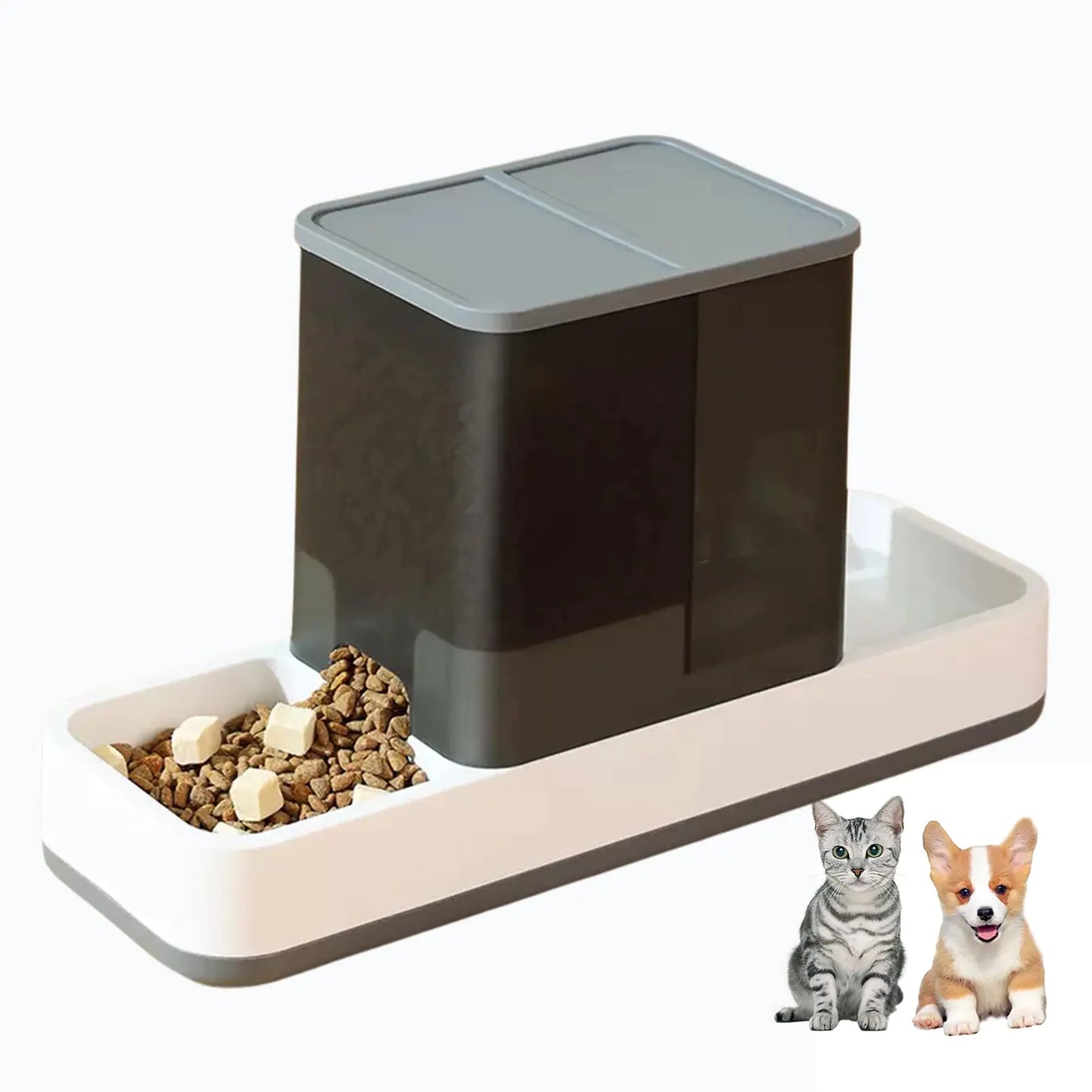 Tfwadmx Automatic Cat Food and Water Dispenser Gravity Dog Feeder Auto Cat Feeder 2 in 1 Pet Food Dispenser for Cats Small Dogs(Grey)